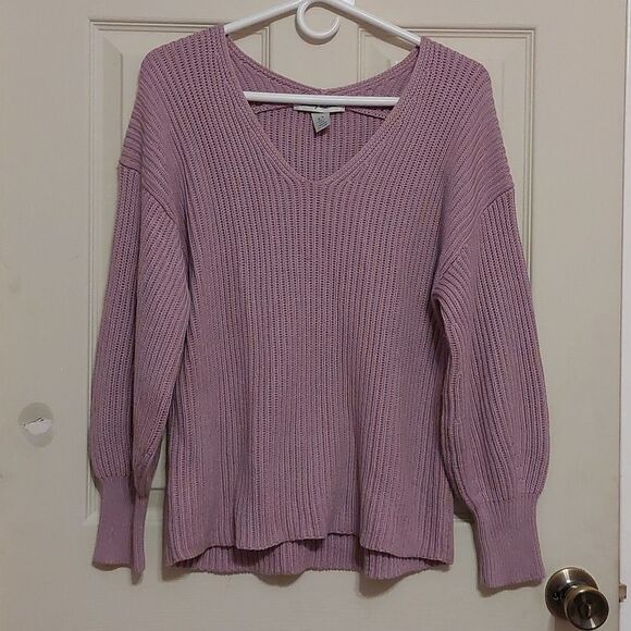 Tommy Bahama Purple Ribbed Knit Dropped Shoulders V-Neck Sweater Size S - Picture 4 of 6